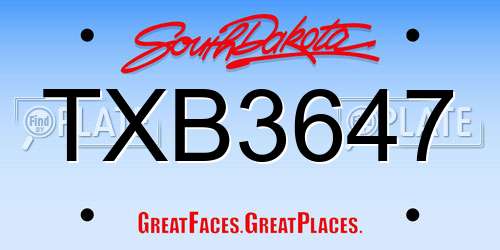 TXB3647 South Dakota License Plate