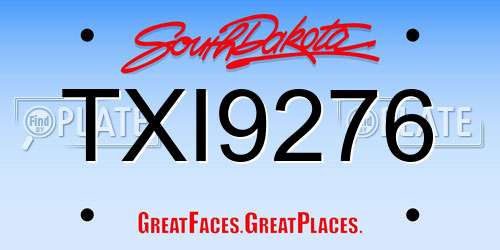 TXI9276 South Dakota License Plate