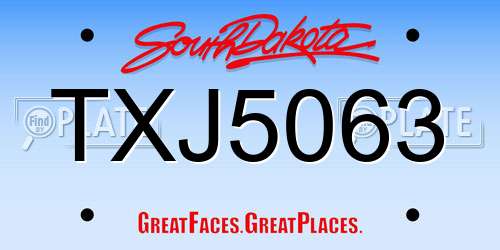 TXJ5063 South Dakota License Plate