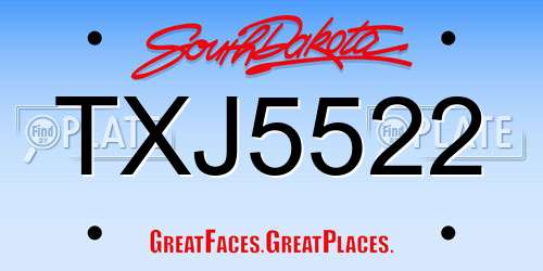 TXJ5522 South Dakota License Plate