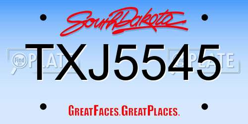 TXJ5545 South Dakota License Plate