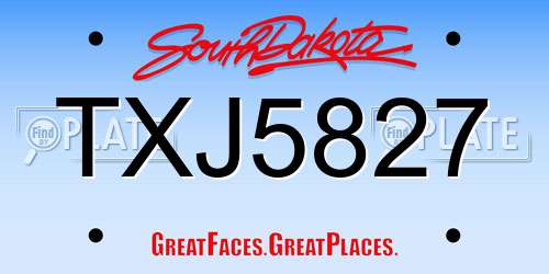 TXJ5827 South Dakota License Plate
