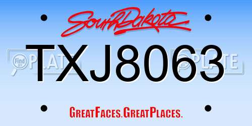 TXJ8063 South Dakota License Plate
