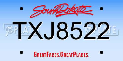 TXJ8522 South Dakota License Plate