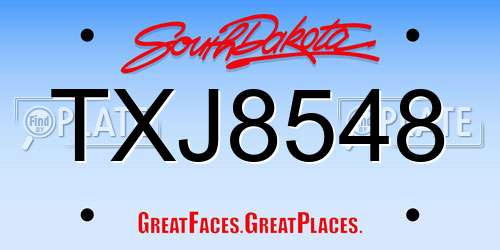 TXJ8548 South Dakota License Plate