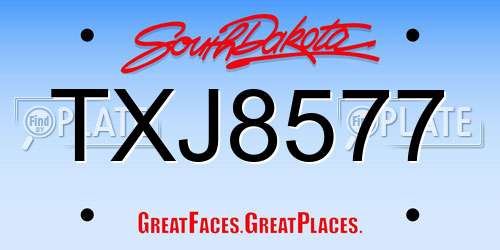 TXJ8577 South Dakota License Plate