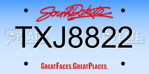 TXJ8822 South Dakota License Plate