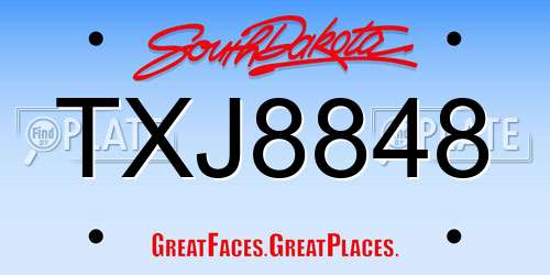 TXJ8848 South Dakota License Plate