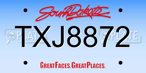 TXJ8872 South Dakota License Plate