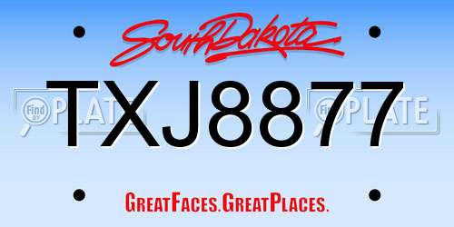 TXJ8877 South Dakota License Plate