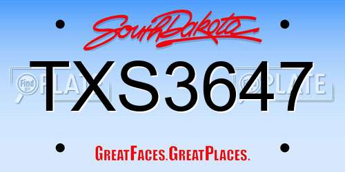 TXS3647 South Dakota License Plate