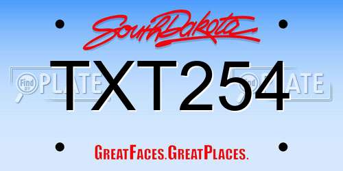 TXT254 South Dakota License Plate