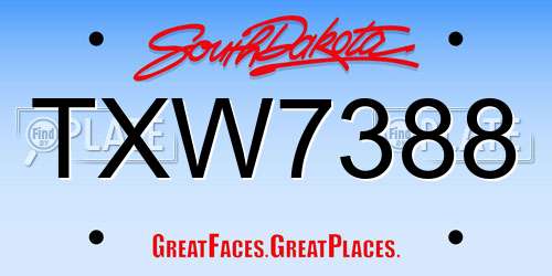 TXW7388 South Dakota License Plate