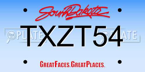 TXZT54 South Dakota License Plate
