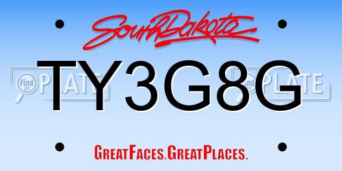 TY3G8G South Dakota License Plate