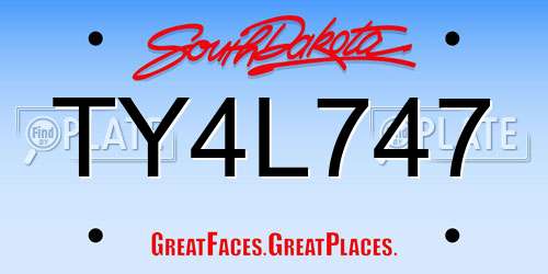 TY4L747 South Dakota License Plate
