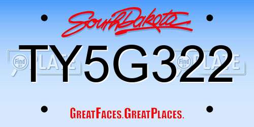 TY5G322 South Dakota License Plate