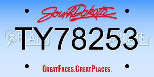 TY78253 South Dakota License Plate