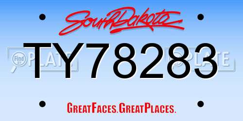 TY78283 South Dakota License Plate