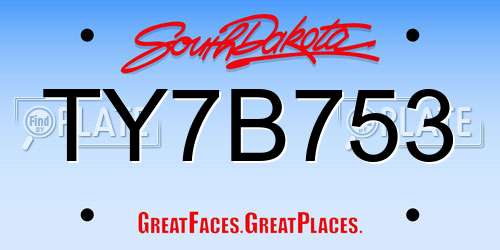TY7B753 South Dakota License Plate