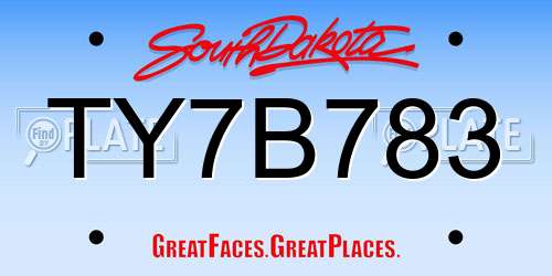 TY7B783 South Dakota License Plate