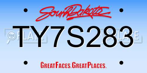 TY7S283 South Dakota License Plate