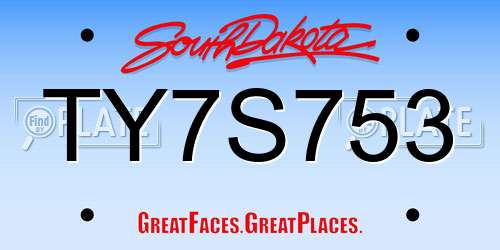 TY7S753 South Dakota License Plate