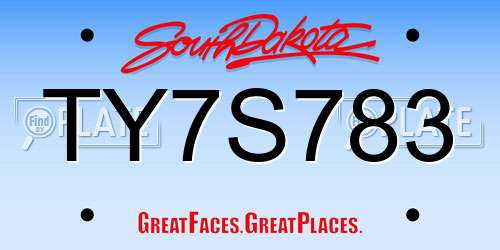 TY7S783 South Dakota License Plate