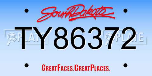 TY86372 South Dakota License Plate