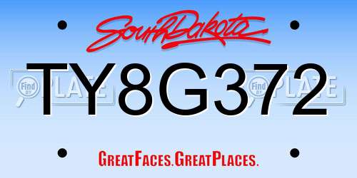 TY8G372 South Dakota License Plate
