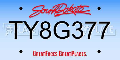 TY8G377 South Dakota License Plate