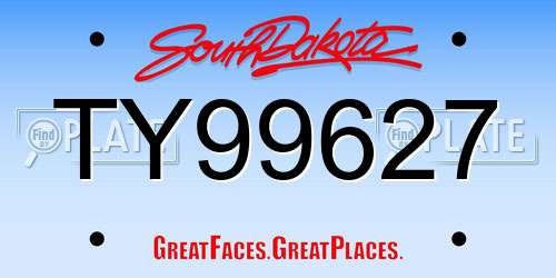 TY99627 South Dakota License Plate
