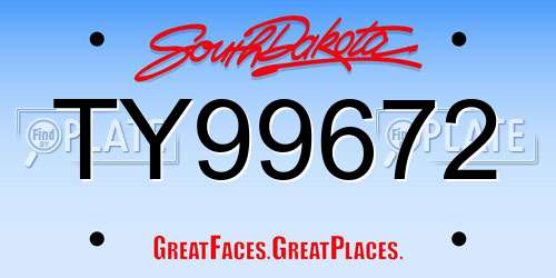 TY99672 South Dakota License Plate