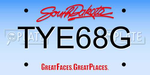 TYE68G South Dakota License Plate