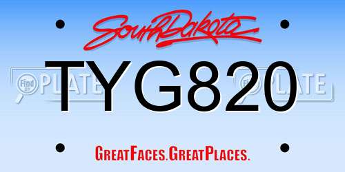 TYG820 South Dakota License Plate