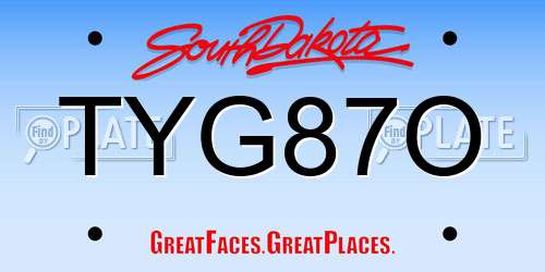 TYG87O South Dakota License Plate