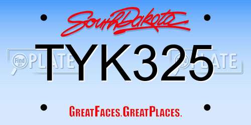 TYK325 South Dakota License Plate
