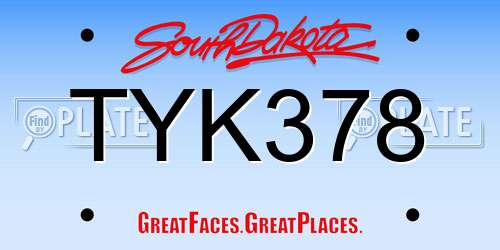 TYK378 South Dakota License Plate