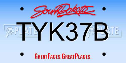 TYK37B South Dakota License Plate