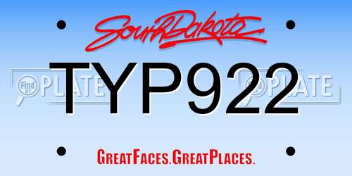 TYP922 South Dakota License Plate