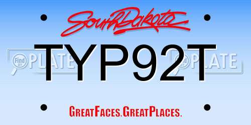 TYP92T South Dakota License Plate