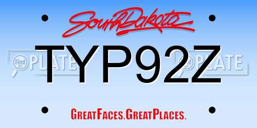 TYP92Z South Dakota License Plate