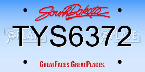 TYS6372 South Dakota License Plate