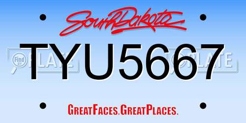 TYU5667 South Dakota License Plate