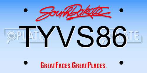 TYVS86 South Dakota License Plate