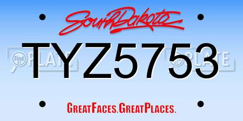 TYZ5753 South Dakota License Plate