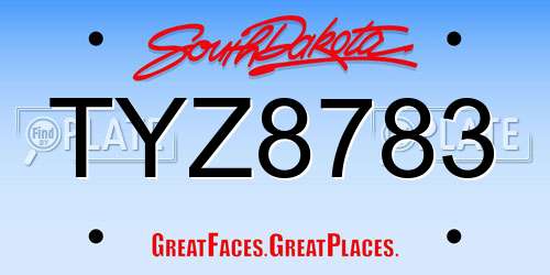 TYZ8783 South Dakota License Plate