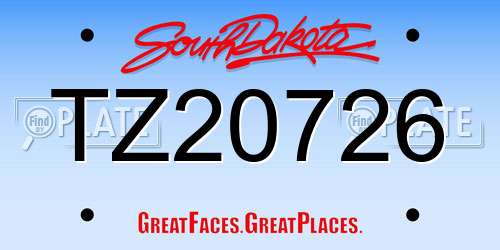 TZ20726 South Dakota License Plate