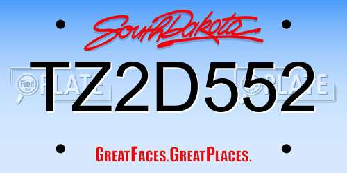 TZ2D552 South Dakota License Plate