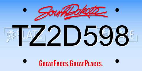 TZ2D598 South Dakota License Plate